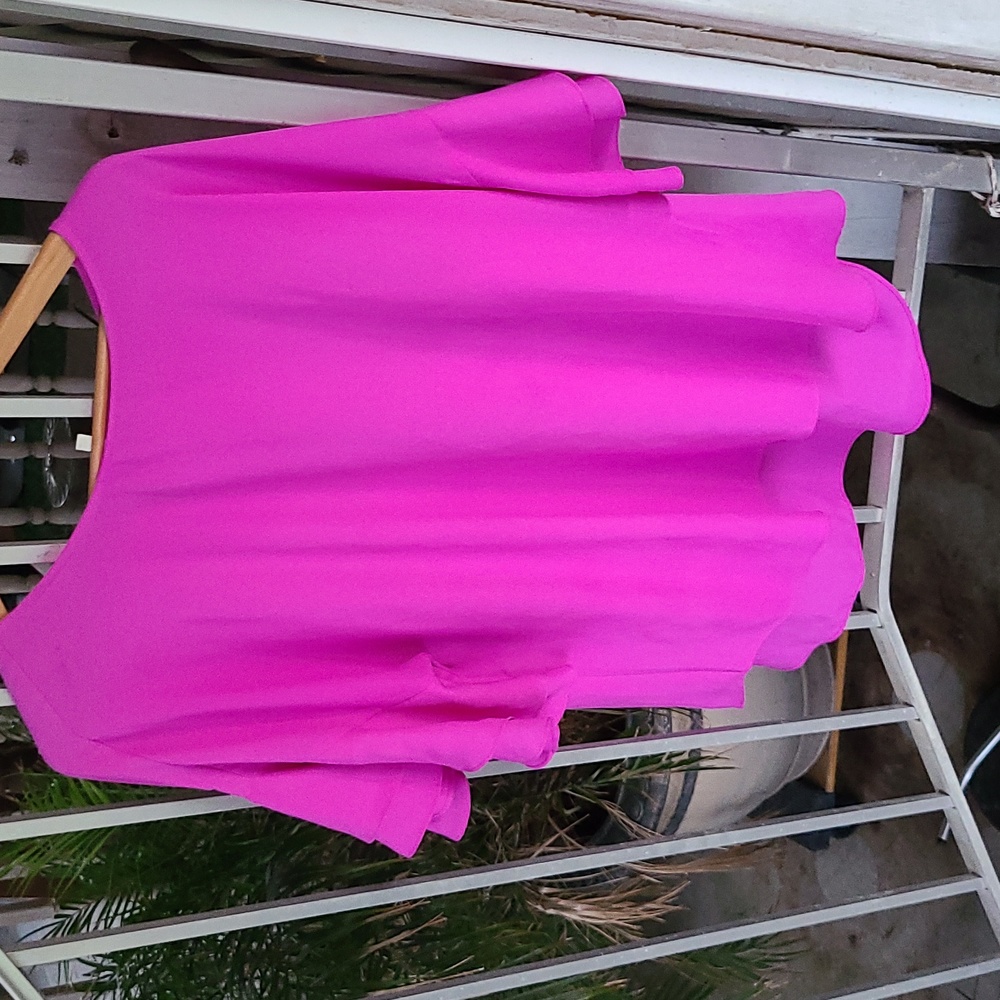 Women's short-sleeved blouse, size 14/16, fuschia, excellent condition.